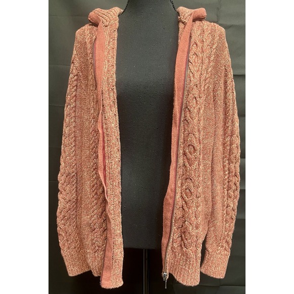 LLBean Cable Knit Cardigan Mauve Pink Cotton Nordic‎ Outdoor Size Large - Picture 7 of 9